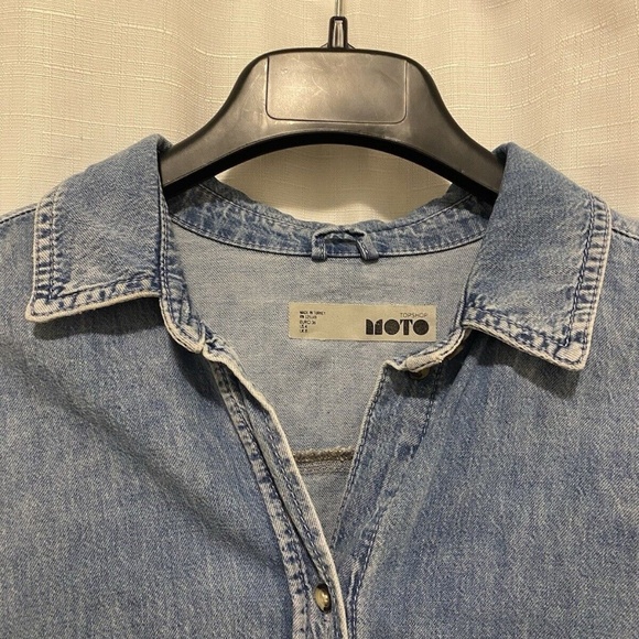 Topshop Moto Acid Wash Denim Shirt dress Size 4 - Picture 3 of 8